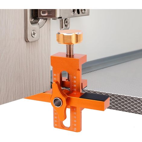 Plantilla de montaje para puertas de gabinete, posicionador ajustable de aleación de aluminio para sujetar y alinear puertas de gabinete sin marco (naranja)