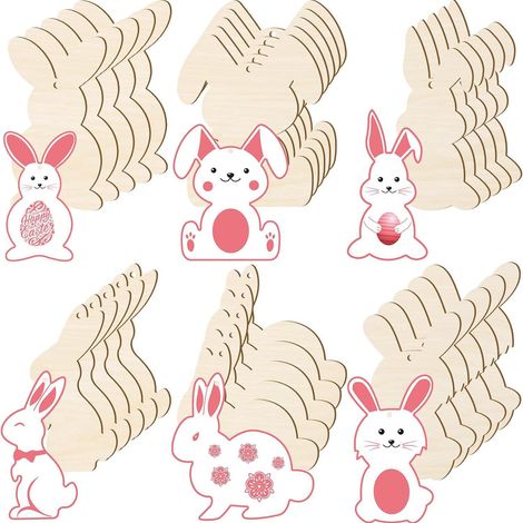 30 conejitos de Pascua de madera en blanco, adornos colgantes, colgadores de madera para manualidades, placas pintadas/dibujadas sin acabado. (1/2)