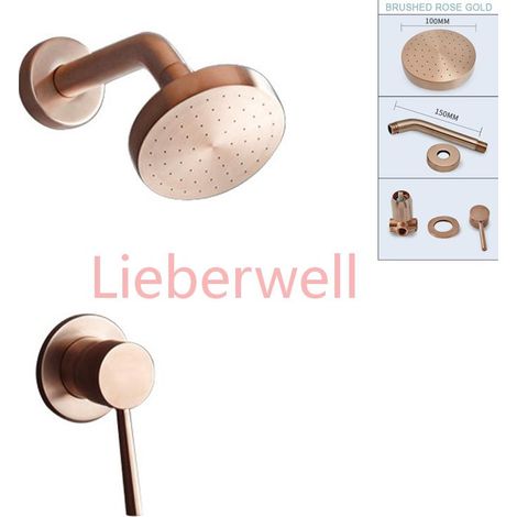 Kit de mitigeur de robinet de douche caché en or Rose brossé, douche de pluie murale, salle de bains, Kit de robinet de douche à poignée unique chaude et froide (1/4)