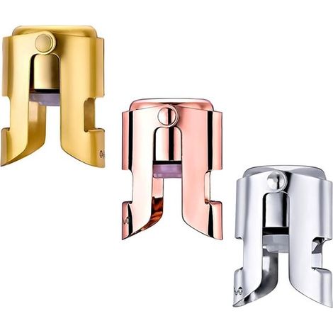 Allecto，Tapón para champán，Tapón de acero inoxidable para botellas，Perfecto para vino espumoso，Juego de 3 piezas，Ideal para fiestas (1/5)