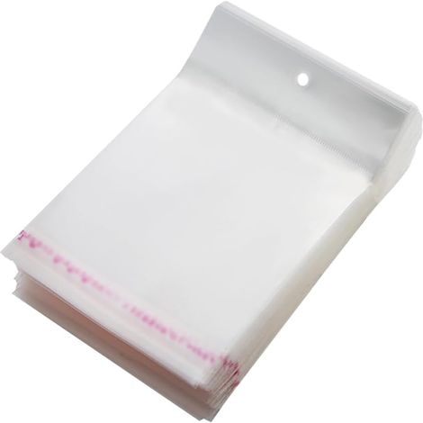 100 pièces de sacs en plastique transparent avec trou de suspension, rabat auto-scellant, sacs en cellophane, sac d'emballage pour bijoux à suspendre, sac auto-adhésif refermable, pochette de (1/4)