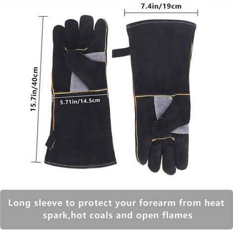 Gants Résistants À La Chaleur - Cuir Pleine Fleur 1,2 Mm - Pour Barbecue Soudage Poêle À Bois - 2 Pièces (1/5)