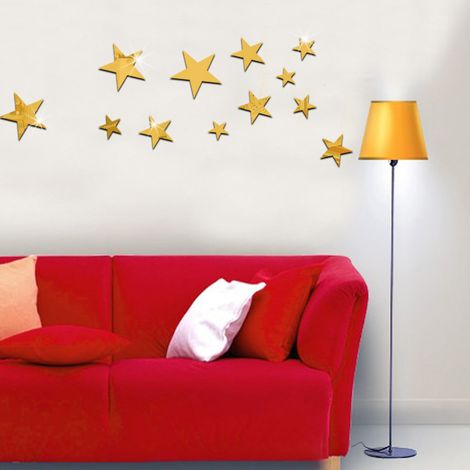 Stickers muraux étoiles pour chambre ou salon, décoration murale (dorés) (1/5)