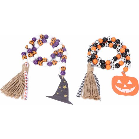 2Pcs guirlande perles bois naturelles classiques Halloween, sans odeur, confortables et durables, décoration fermière pour arbre, mur, fenêtre. (1/5)