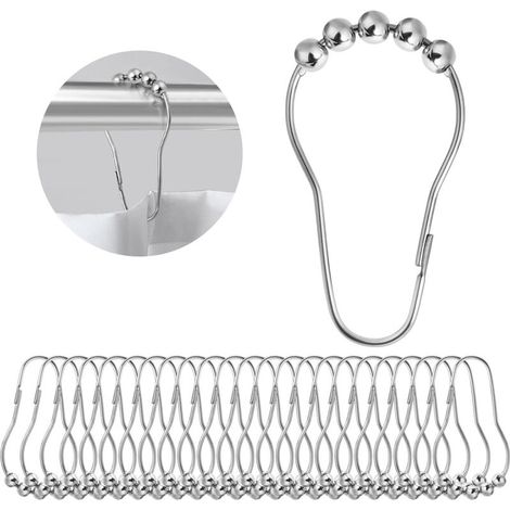 Set di 24 ganci per tenda da doccia in acciaio inox cromato lucido antiruggine per bagno, anelli scorrevoli in metallo per tende da doccia (1/5)