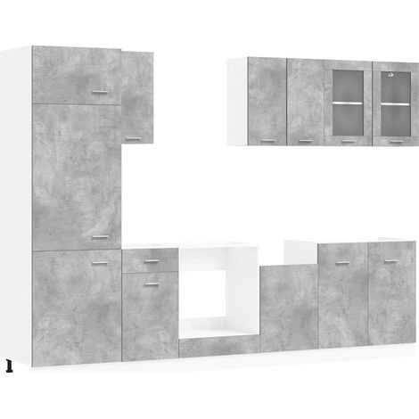 Kitchen Unit Lyon 8 pcs Concrete Grey Engineered Wood vidaXL