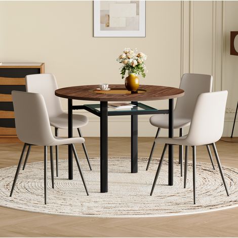 CHICFURN Tavolo da pranzo rotondo 100 cm in MDF effetto legno marrone con 4 sedie, vano integrato (1/5)