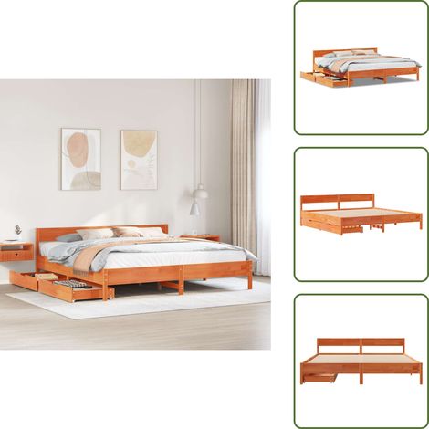 Massivholzbett ohne Matratze Wachsbraun 180x200 Kiefernholz - Bettgestell - Bettgestelle - Schlafzimmermöbel - Schlafzimmerbett