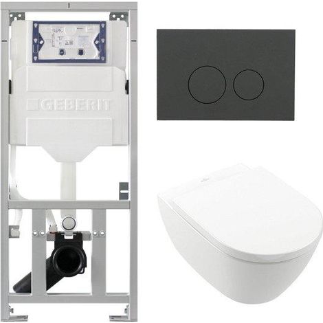 Villeroy Boch Subway 2.0 DirectFlush Pack WC suspendu - bâti-support Geberit - abattant softclose - plaque de commande QeramiQ anthracite mat -