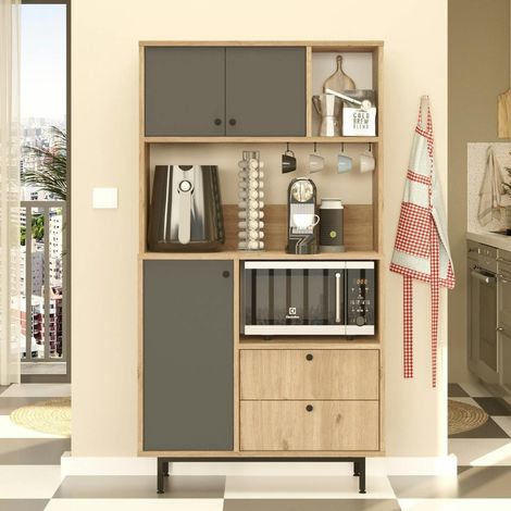 Buffet cuisine 3 portes grises avec niche micro-ondes JENA