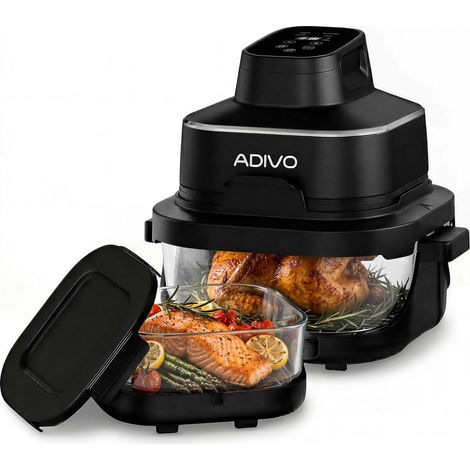 Friteuse à Air fryer Verre 4L/1.5L,1500W Bol en Verre Visuel,Double Capacité,4 Modes de Cuisson,Sans Huile (1/5)