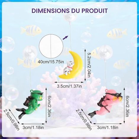 Aquarium Decoration Set – 2 Floating Divers and Cat Sleeper in Resin – Colourful and Realistic Decoration for Aquarium at Home and Office (1/4)