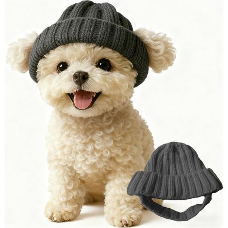 Cappello per cani rosso lavorato a maglia con paraorecchie: un cappello invernale caldo e morbido adatto a cani e gatti di piccola taglia, utilizzabile sia in interni che in esterni (grigio).