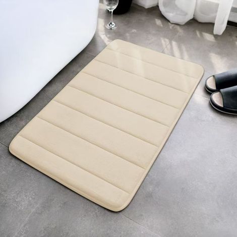 LAN Tissu matelassé couleur camel, 5080cm, polaire corail 0,6cm. Tapis de sol en polaire corail rayée, facile à nettoyer, tapis de toilette et de salle de bain, absorbant et antidérapant. (1/5)