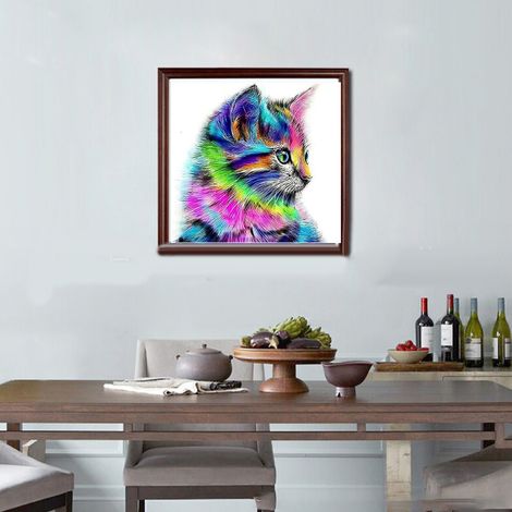 Kit de peinture diamant 5D, broderie diamant complète, motif animal chat coloré, décoration murale salon, 200x200cm (1/3)