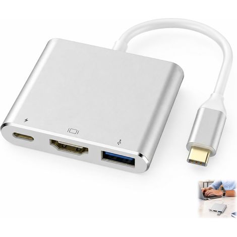 3en1 Adaptateur Multiport AV Numérique USB C,Adaptateur AV Numérique USB C avec Sortie HDMI 4K@30Hz, Port USB 3.0 5 Gbps, Charge PD 100 W, Compatible avec Les Ordinateurs Portables. (1/5)