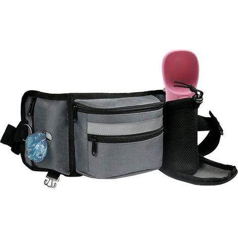 Sac banane multifonctionnel pour chien, sac à friandises pour l'entraînement, sac à déjections canines portable pour l'extérieur, sac banane gris pour l'entraînement du chien (sac seul) (1/2)
