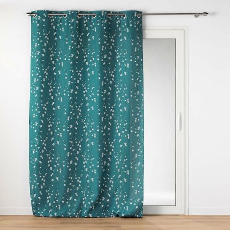 Rideau grande hauteur 140 x 280 cm polyester imprime appliqué Sakura Emeraude (1/5)