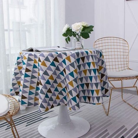Nappe Ronde en Coton et Lin Tissu Nappe en Sergé Simple Style Nordique Frais Durable Réutilisable Infroissable Décoration pour Cuisine Salle à Manger Table (Coloré,Diamètre 100cm) (1/5)
