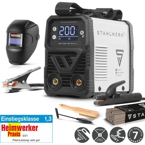 STAHLWERK Elektroden-Schweißgerät ARC 200 MD Digital – Vollausstattung – MMA/E-Hand & Lift-TIG (DC) möglich bis 200 A, flexibel einsetzbar ohne Gas, ARC-Force, Hotstart, Anti-Stick, Smartkühlung (1/5)