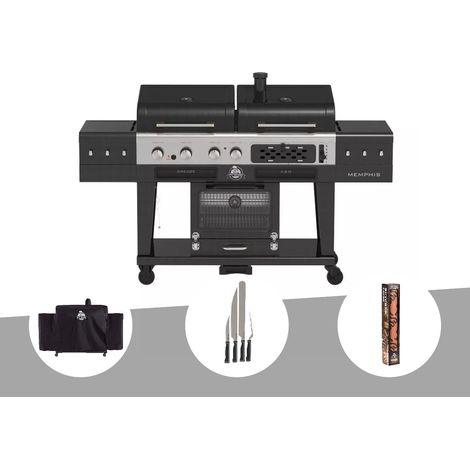 Barbecue hybride Memphis Ultimate version 2,0 + Housse de protection + Set de 4 couteaux + Papier boucher - Pit Boss