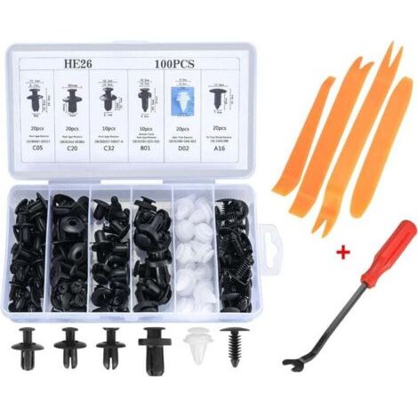 QORVA-Lot de 100 clips de fixation universels en plastique pour garde-boue de voiture, kit de clips de fixation de pare-chocs avec outil de retrait de panneau (1/4)