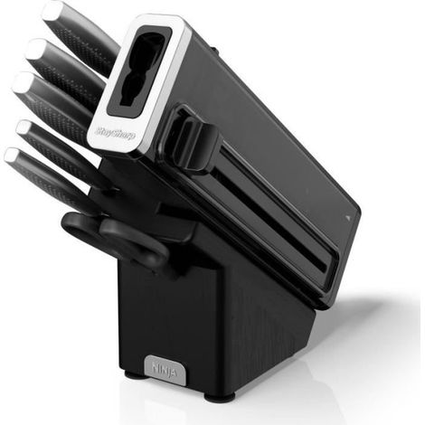 Ninja – Ensemble de couteaux de cuisine 6 pièces – Acier inoxydable – Affûteur intégré – Couteaux de chef, à pain, utilitaire, d'office – Noir