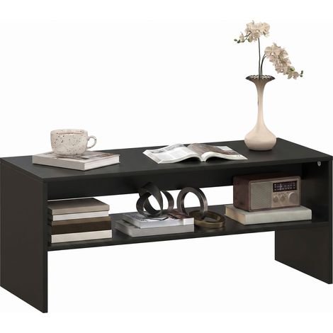 Table Basse Moderne en Bois à 2 Niveaux avec Étagère Ouverte, 100 x 40 x 41,5 cm, Noir (1/5)