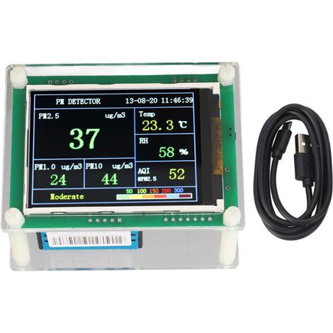 Detector de PM2.5, monitor de calidad del aire interior, sensor de temperatura y humedad para PM1.0, PM2.5, PM10, HCHO y CO2, versión con comunicación (1/4)