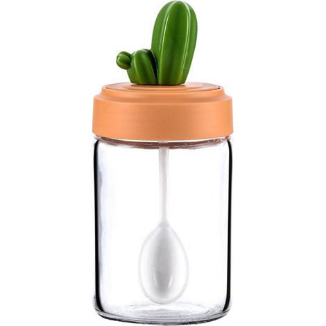 Lot de 3 bocaux en verre forme cactus avec couvercle hermétique pour épices, sel, poivre, support inclus (1/5)