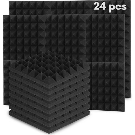 Swanew – Panneaux de mousse acoustique 30x30x5 cm – Lot de 24 pièces autocollantes – Isolation phonique pour studios et bureaux – Réduction de l'écho (1/5)