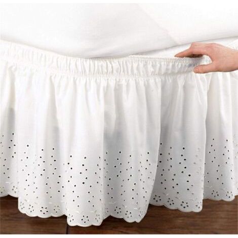BUNTHAUS Blanc,Jupe de Lit à Volants, Cache Sommiers en Coton, Cache Sommier pour Lit Queen Size 150 x 200 cm, Jupe de Lit Robuste et Élastique Style Enveloppant Facile a Mettre et à enlever, Chute de (1/5)