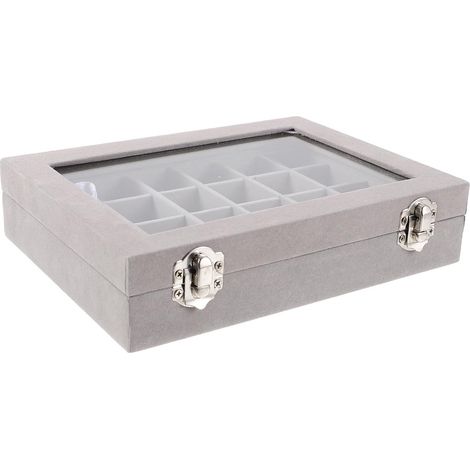 Boîte à Bijoux Pratique 24 Compartiments Gris avec Fenêtre Transparente, Organisateur en Velours Multi-usage pour Bagues, Colliers, Boucles D'oreilles – Rangement Compact (1/5)