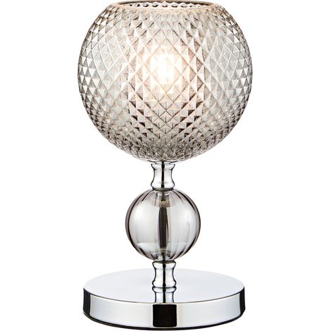 Litecraft Janie Table Lamp with Smoke Tinted Glass Shade - Polished Chrome