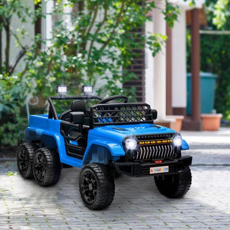 12V Elektrisches Kinderauto, mit Anhänger, LED-Lichtern, Musik und Hupe, für Kinder im Alter von 3-8 Jahren, Hellblau