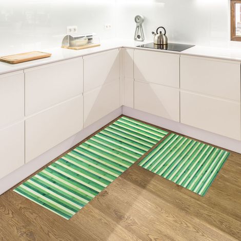 Set di 2 tappeti da cucina antiscivolo in vero bamboo naturale passatoia cucina,ingresso,camera VerdeDegrade