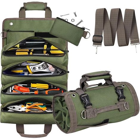 Trousse a Outils,Trousse Outils Enroulable,Sacoche Outil with 2 Removable Pockets,Multi-Purpose Sac With Strap,Idéal pour les électriciens et les Plombiers (1/5)
