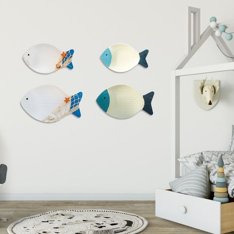 Poisson suspendu en bois, décoration murale en bois, sculpture de poisson pour décor de plage (1/5)
