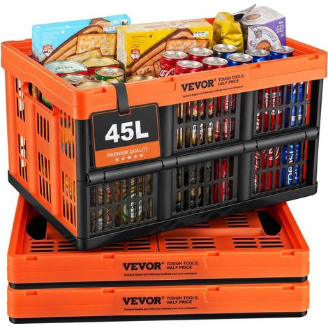 Lot de 3 Paniers de Rangement Pliables 45 L VEVOR Bacs Empilables en PP avec Poignées Noir et Orange 52,5x35,5x30 cm (1/5)