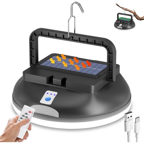 Lampe de camping LED solaire avec télécommande, lanterne de camping rechargeable par USB, ultra-lumineuse 4500 lumens, 5 modes d'éclairage pour la randonnée en plein air et le camping (1/5)