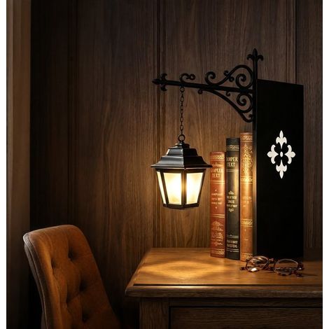 Serre-livres en métal avec lampe lanterne LED - Éclairage vintage pour bibliothèque, lumière d'ambiance chaleureuse, mini lampe suspendue décorative pour coin lecture, bibliothèque et amoureux des liv (1/2)