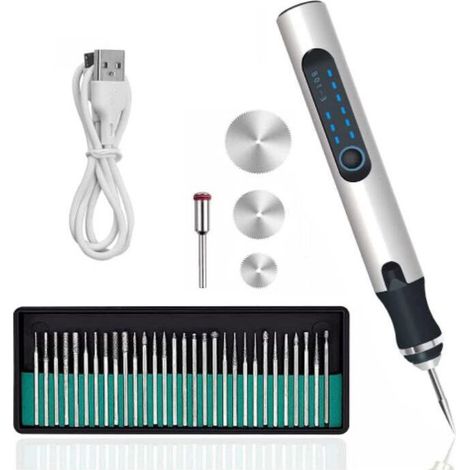 Stylo de gravure sans fil, ensemble d'outils de gravure électrique avec 35 embouts, machines de gravure rechargeables par USB pour bijoux, verre, bois, céramique, métal, plastique (1/5)