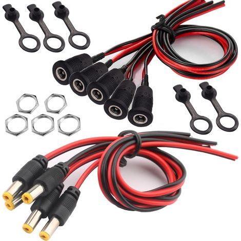 5 Paires 18AWG 12V 5A 5.5mm x 2.1mm DC d'alimentation Connecteur,DC Pigtail Cable,5.5mm x 2.1mm Connecteur DC, connecteur Montage sur Panneau pour Vidéo Surveiller CCTV Caméra Câble (1/5)