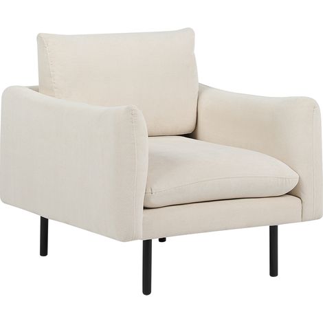 Sillón de tela respaldo acolchado patas negras estilo retro moderno beige claro Vinterbro