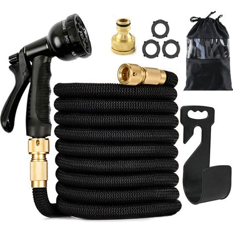 Filiyano-Tuyau d'arrosage rétractable 30 m, flexible, avec pistolet d'arrosage intégré, 7 positions, noir (1/5)
