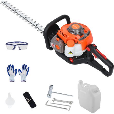 WILITTO Taille-haie thermique 26cc, Lame double 60 cm, Moteur à deux temps, 650W, Démarrage rapide, Poignée ergonomique, Orange, 108×25×22cm (1/5)