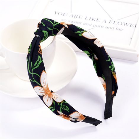 Accessoire de coiffure pour femme : serre-tête rond à pois et nœud en tissu (368 bleu) (1/2)