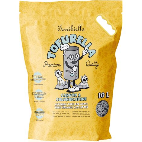 Tofurella CARBON e CHLORHEXIDINE lettiera per gatti al tofu 10 litri conf. 4 pezzi