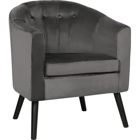 Fauteuil en Velours avec Pieds en Bois Gris (1/5)