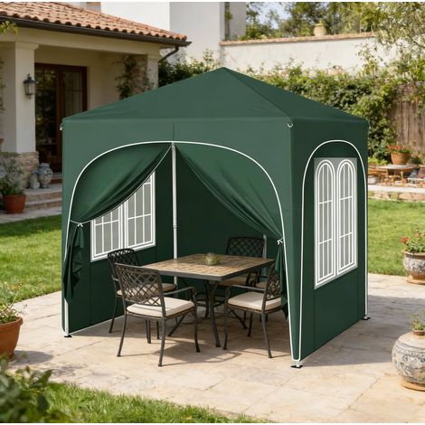 Tonnelle pergola pliante 2x2 m avec parois vert OKMYHOME (1/5)